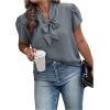 imageVerdusa Womens Plus Size Work Blouse Bow Tie Neck Petal Sleeve Blouse Office Work Shirt TopDusty Blue