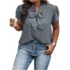 imageVerdusa Womens Plus Size Work Blouse Bow Tie Neck Petal Sleeve Blouse Office Work Shirt TopDusty Blue