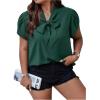 imageVerdusa Womens Plus Size Work Blouse Bow Tie Neck Petal Sleeve Blouse Office Work Shirt TopGreen