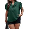 imageVerdusa Womens Plus Size Work Blouse Bow Tie Neck Petal Sleeve Blouse Office Work Shirt TopGreen