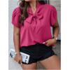 imageVerdusa Womens Plus Size Work Blouse Bow Tie Neck Petal Sleeve Blouse Office Work Shirt TopHot Pink