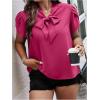 imageVerdusa Womens Plus Size Work Blouse Bow Tie Neck Petal Sleeve Blouse Office Work Shirt TopHot Pink