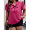 imageVerdusa Womens Plus Size Work Blouse Bow Tie Neck Petal Sleeve Blouse Office Work Shirt TopHot Pink