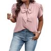 imageVerdusa Womens Plus Size Work Blouse Bow Tie Neck Petal Sleeve Blouse Office Work Shirt TopPink