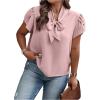 imageVerdusa Womens Plus Size Work Blouse Bow Tie Neck Petal Sleeve Blouse Office Work Shirt TopPink