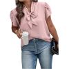 imageVerdusa Womens Plus Size Work Blouse Bow Tie Neck Petal Sleeve Blouse Office Work Shirt TopPink