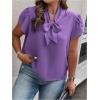 imageVerdusa Womens Plus Size Work Blouse Bow Tie Neck Petal Sleeve Blouse Office Work Shirt TopPurple