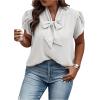 imageVerdusa Womens Plus Size Work Blouse Bow Tie Neck Petal Sleeve Blouse Office Work Shirt TopWhite