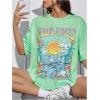 imageVerdusa Womens Summer Oversized Cute Shirt Graphic Print Short Sleeve Tunic Tops Casual Loose Drop Shoulder Crew Neck TeeMint Green V