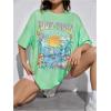 imageVerdusa Womens Summer Oversized Cute Shirt Graphic Print Short Sleeve Tunic Tops Casual Loose Drop Shoulder Crew Neck TeeMint Green V