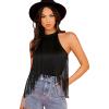 imageVerdusa Womens Fringe Trim Sleeveless Bodycon Halter Bodysuit TopBlack