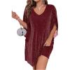 imageVerdusa Womens Plus Size Glitter Mesh Petal 34 Sleeve V Neck Short DressBurgundy