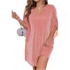 imageVerdusa Womens Plus Size Glitter Mesh Petal 34 Sleeve V Neck Short DressPink