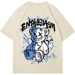 imageVerdusa Womens Summer Oversized Cute Shirt Graphic Print Short Sleeve Tunic Tops Casual Loose Drop Shoulder Crew Neck TeeBeige Bear