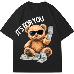 imageVerdusa Womens Summer Oversized Cute Shirt Graphic Print Short Sleeve Tunic Tops Casual Loose Drop Shoulder Crew Neck TeeBlack Bear