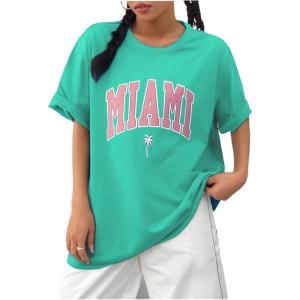 imageVerdusa Womens Summer Oversized Cute Shirt Graphic Print Short Sleeve Tunic Tops Casual Loose Drop Shoulder Crew Neck TeeMint Green