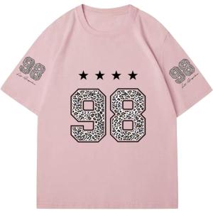 imageVerdusa Womens Summer Oversized Cute Shirt Graphic Print Short Sleeve Tunic Tops Casual Loose Drop Shoulder Crew Neck TeePink Leopard