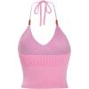 imageVerdusa Womens Crop Halter Tops Y2k Goth Clothes Crochet Cami Sleeveless Tie Backless Boho Knit Top CamisolePink