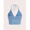 imageVerdusa Womens Crop Halter Tops Y2k Goth Clothes Crochet Cami Sleeveless Tie Backless Boho Knit Top CamisoleStar Blue