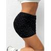 imageVerdusa Womens Mesh Ruched Pencil Skirt High Waisted Bodycon Mini SkirtsBlack Sequin