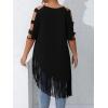 imageVerdusa Womens Plus Size Cold Shoulder Cut Out Tee Shirts Fringe Hem Short Sleeve TopsBlack