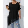 imageVerdusa Womens Plus Size Cold Shoulder Cut Out Tee Shirts Fringe Hem Short Sleeve TopsBlack