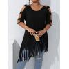 imageVerdusa Womens Plus Size Cold Shoulder Cut Out Tee Shirts Fringe Hem Short Sleeve TopsBlack