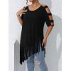 imageVerdusa Womens Plus Size Cold Shoulder Cut Out Tee Shirts Fringe Hem Short Sleeve TopsBlack