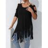 imageVerdusa Womens Plus Size Cold Shoulder Cut Out Tee Shirts Fringe Hem Short Sleeve TopsBlack