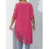 imageVerdusa Womens Plus Size Cold Shoulder Cut Out Tee Shirts Fringe Hem Short Sleeve TopsPink