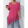 imageVerdusa Womens Plus Size Cold Shoulder Cut Out Tee Shirts Fringe Hem Short Sleeve TopsPink