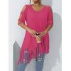 imageVerdusa Womens Plus Size Cold Shoulder Cut Out Tee Shirts Fringe Hem Short Sleeve TopsPink