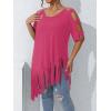 imageVerdusa Womens Plus Size Cold Shoulder Cut Out Tee Shirts Fringe Hem Short Sleeve TopsPink