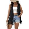 imageVerdusa Womens Plus Size Fringe Vest Faux Suede Rivets Sleeveless Tassel JacketBlack