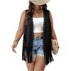 imageVerdusa Womens Plus Size Fringe Vest Faux Suede Rivets Sleeveless Tassel JacketBlack
