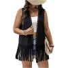 imageVerdusa Womens Plus Size Fringe Vest Faux Suede Rivets Sleeveless Tassel JacketBlack