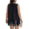 imageVerdusa Womens Plus Size Fringe Vest Faux Suede Rivets Sleeveless Tassel JacketBlack