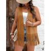 imageVerdusa Womens Plus Size Fringe Vest Faux Suede Rivets Sleeveless Tassel JacketCamel
