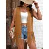 imageVerdusa Womens Plus Size Fringe Vest Faux Suede Rivets Sleeveless Tassel JacketCamel