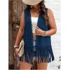 imageVerdusa Womens Plus Size Fringe Vest Faux Suede Rivets Sleeveless Tassel JacketDark Blue