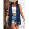 imageVerdusa Womens Plus Size Fringe Vest Faux Suede Rivets Sleeveless Tassel JacketDark Blue