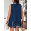 imageVerdusa Womens Plus Size Fringe Vest Faux Suede Rivets Sleeveless Tassel JacketDark Blue