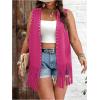 imageVerdusa Womens Plus Size Fringe Vest Faux Suede Rivets Sleeveless Tassel JacketHot Pink