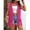 imageVerdusa Womens Plus Size Fringe Vest Faux Suede Rivets Sleeveless Tassel JacketHot Pink