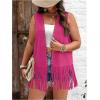 imageVerdusa Womens Plus Size Fringe Vest Faux Suede Rivets Sleeveless Tassel JacketHot Pink