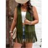 imageVerdusa Womens Plus Size Fringe Vest Faux Suede Rivets Sleeveless Tassel JacketOlive Green