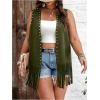 imageVerdusa Womens Plus Size Fringe Vest Faux Suede Rivets Sleeveless Tassel JacketOlive Green