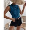 imageVerdusa Womens Sleeveless Mock Neck Textured Tank TopPeacock Blue