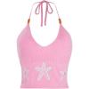 imageVerdusa Womens Crop Halter Tops Y2k Goth Clothes Crochet Cami Sleeveless Tie Backless Boho Knit Top CamisolePink