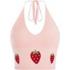 imageVerdusa Womens Crop Halter Tops Y2k Goth Clothes Crochet Cami Sleeveless Tie Backless Boho Knit Top CamisolePink Red